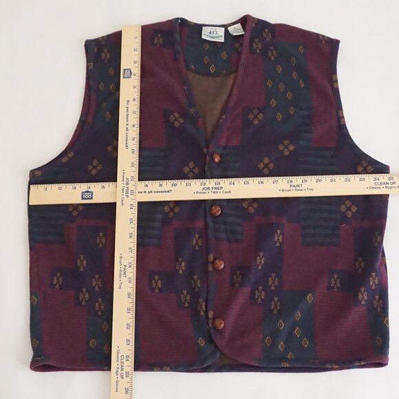 417 by Van Heusen Knit Vest Burgundy Geometric Pattern 90s Eclectic Grandpa XL - Picture 3 of 9